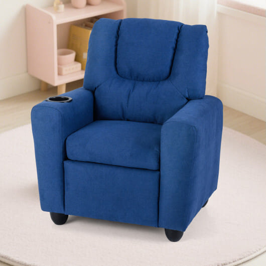 Costway Kids Recliner Chair Push Back Toddler Reclining Armchair with Cup Holder-Blue - Color: Blue