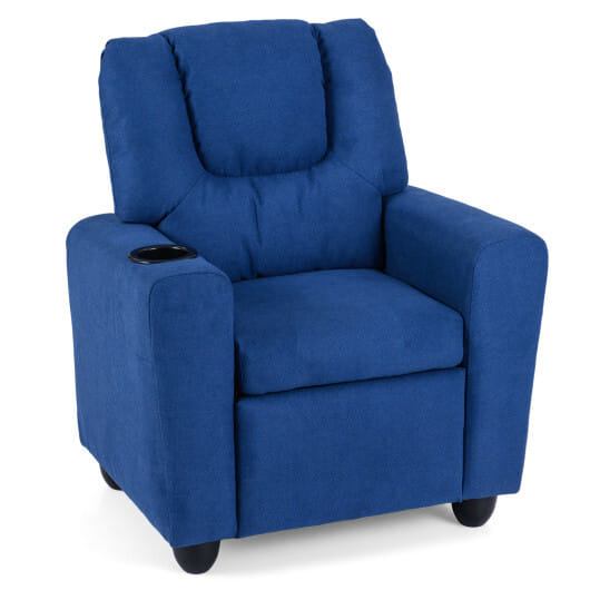 Costway Kids Recliner Chair Push Back Toddler Reclining Armchair with Cup Holder-Blue - Color: Blue