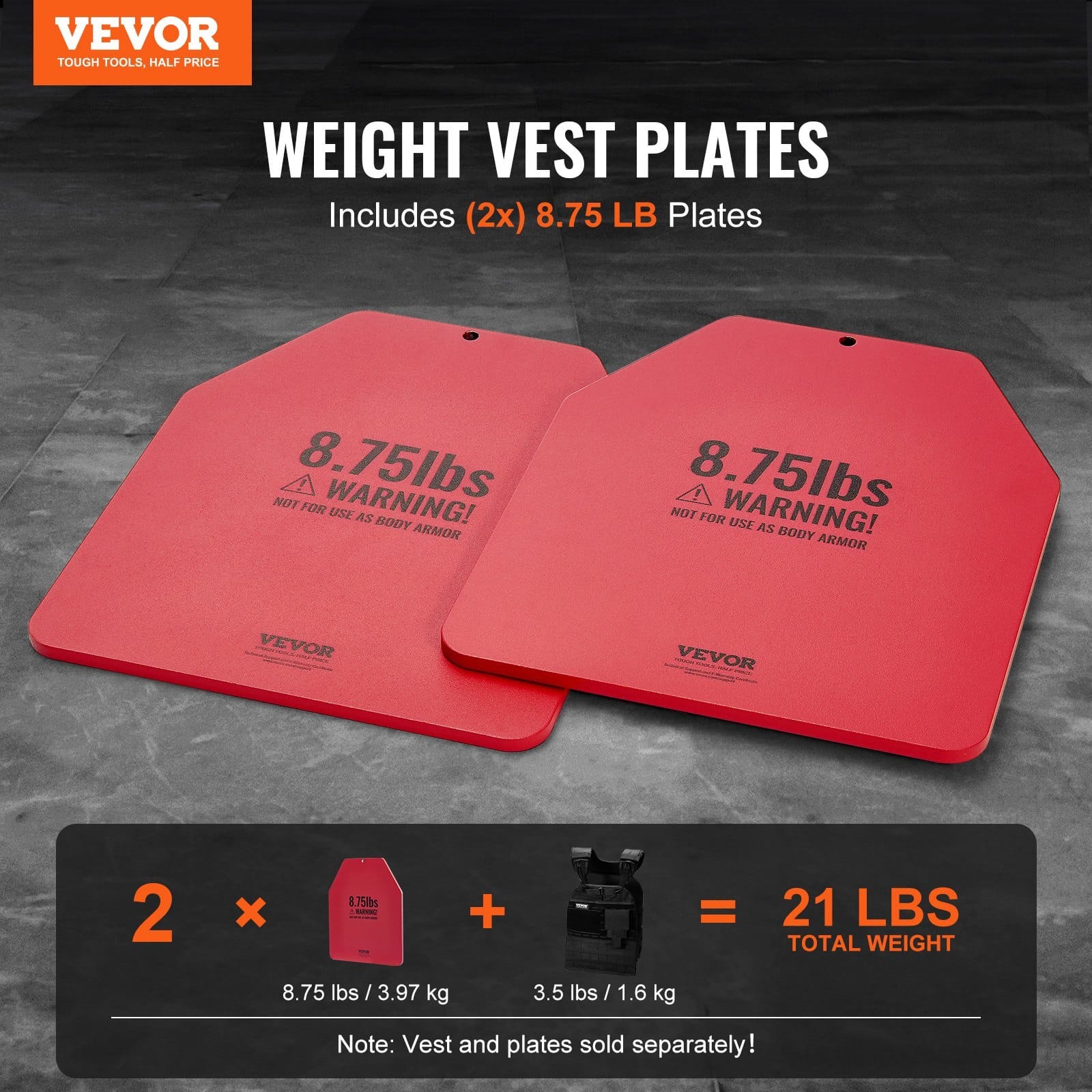 Weight Vest Plates, 8.75 LB Pairs, Premium Steel Weighted plates, Contoured Ergonomic Fit ?“ WODs, Additional Weight for Weight Vests, for Strength Training, Running, Fitness, Heavy Workouts