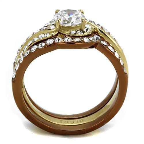 TK2669 - IP Gold & IP Light Brown (IP Light coffee) Stainless Steel Ring with AAA Grade CZ in Clear