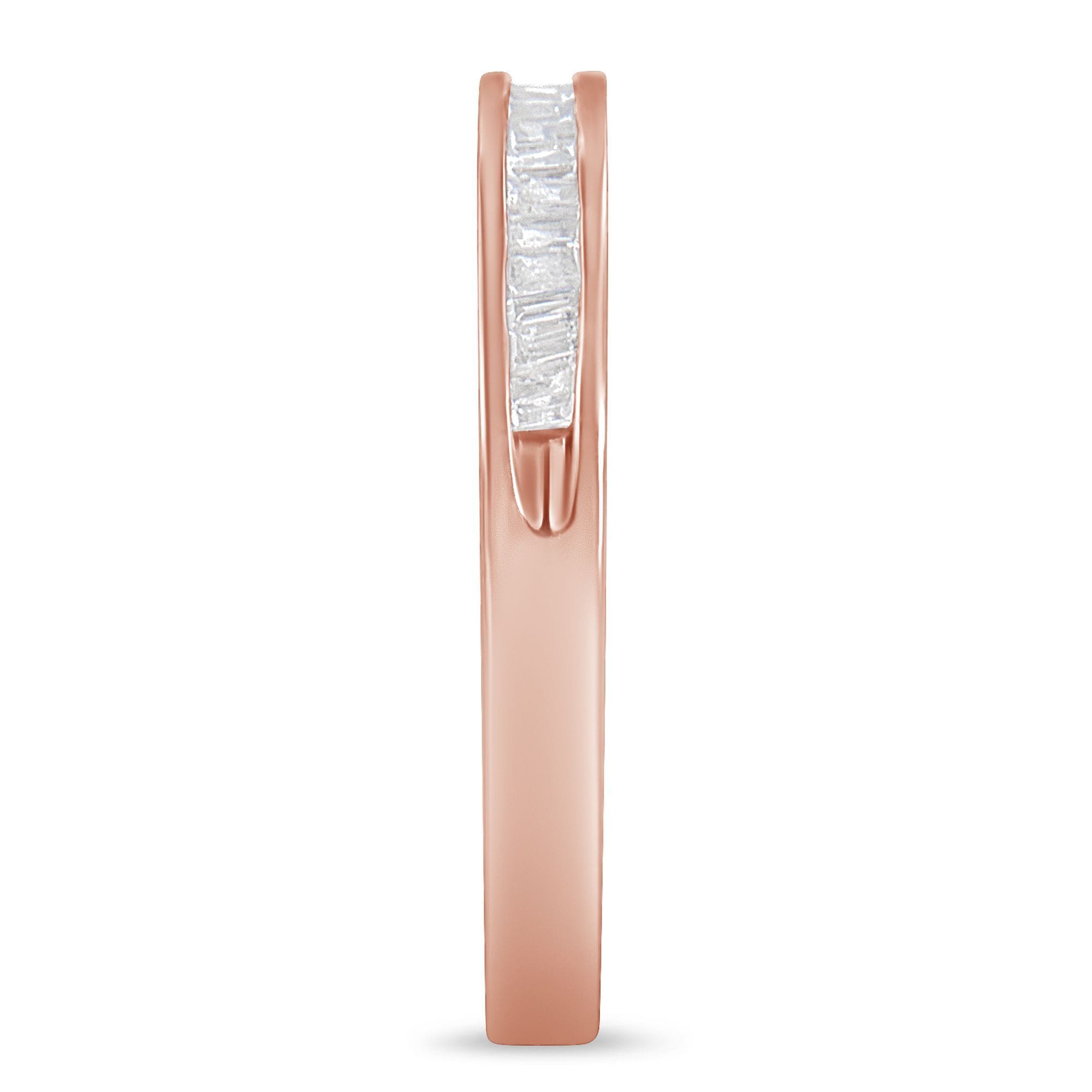 10K Rose Gold over .925 Sterling Silver 1/5 Cttw Diamond Channel-Set Stackable Band Ring (H-I Color, I1-I2 Clarity) - Size 7