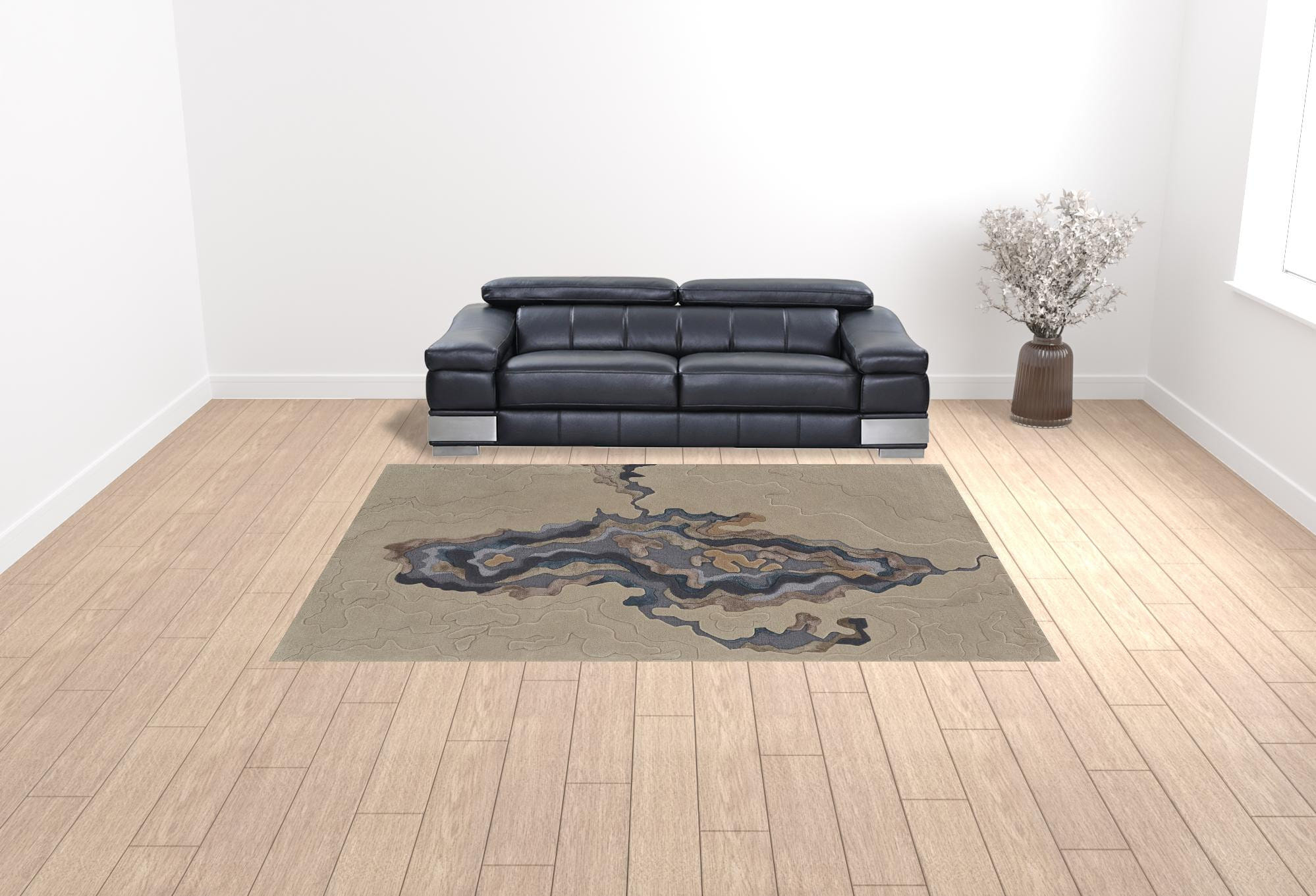 9' X 12' Tan and Brown Wool Abstract Hand Tufted Area Rug