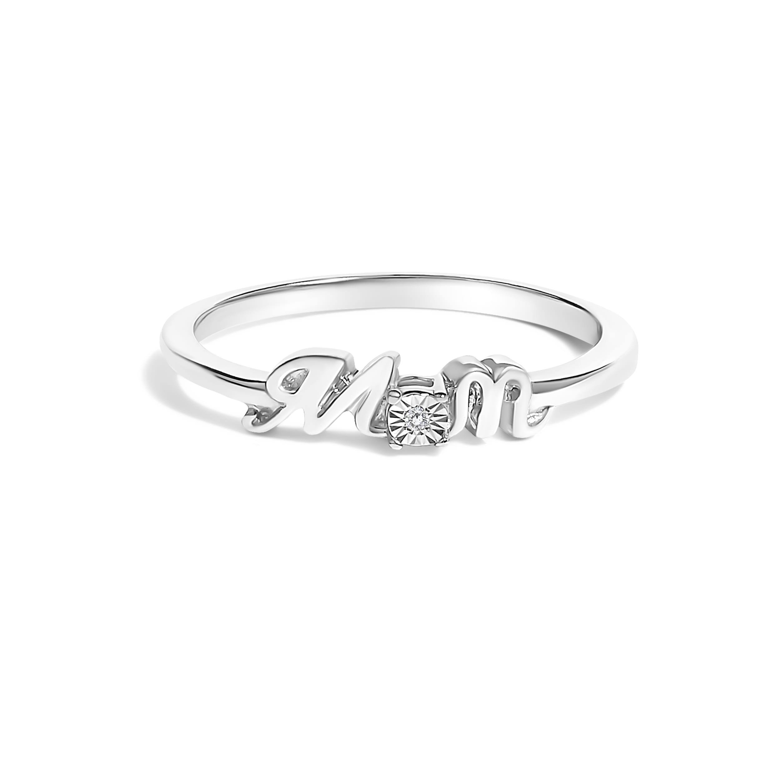 .925 Sterling Silver Diamond Accent "MOM" Ring (J-K Color, I2-I3 Clarity) - Ring Size 8