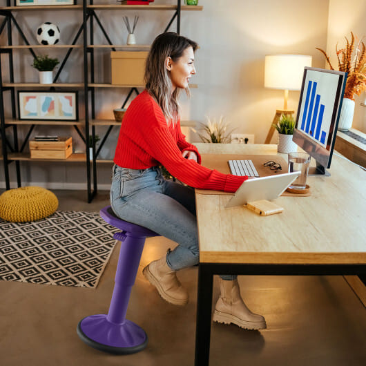 Adjustable-Height Wobble Chair Active Learning Stool for Office Stand Up Desk-Purple - Color: Purple