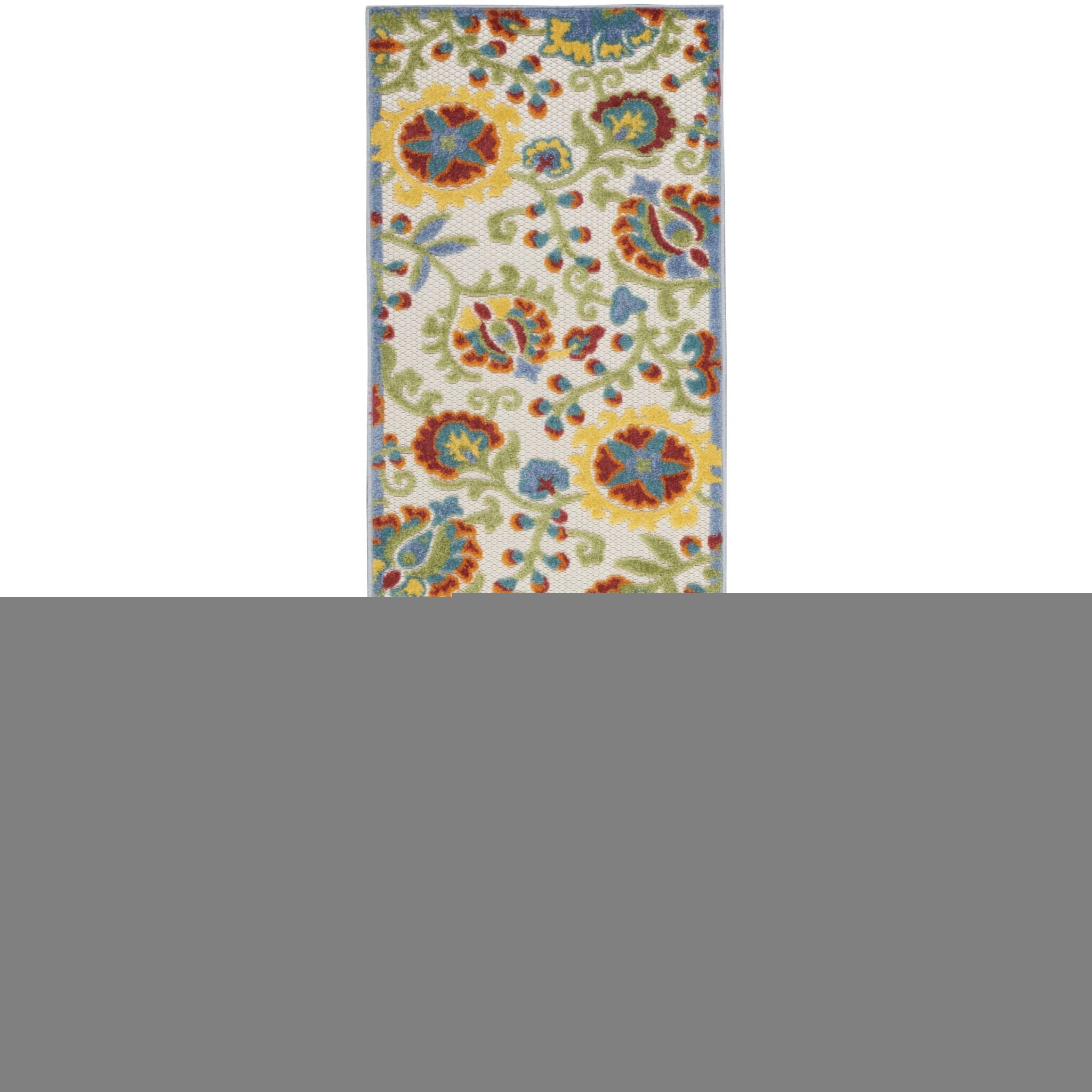 2' X 8' Ivory Toile Non Skid Indoor Outdoor Runner Rug