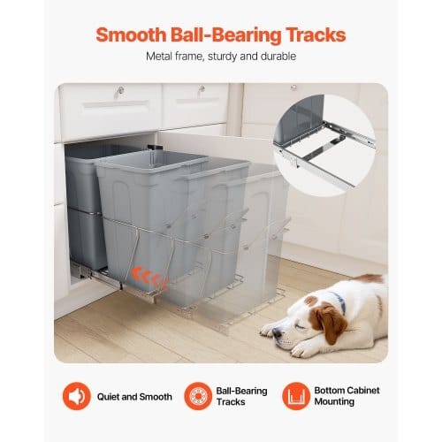 Pullout Trash Can for Kitchen Cabinets, 35 QT x2 Double Under Sink Garbage Waste Recycling Bin, Under Mount Waste Container, with Heavy Duty Metal Full Extension Sliding System and Handle