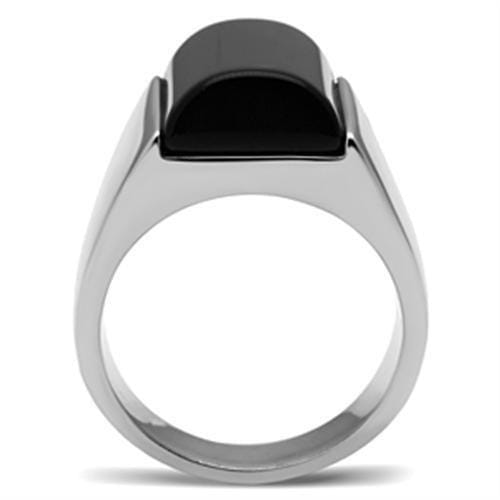 TK379 - High polished (no plating) Stainless Steel Ring with Semi-Precious Onyx in Jet
