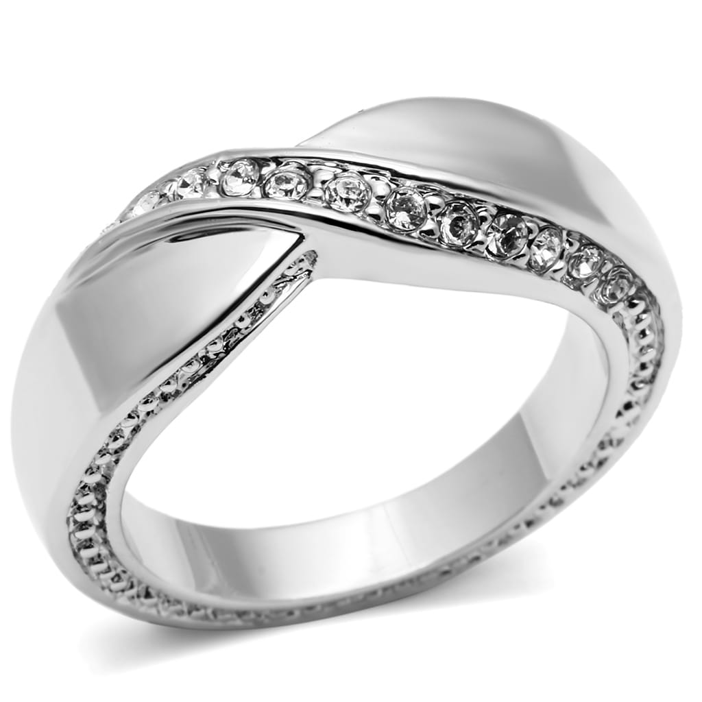 3W264 - Rhodium Brass Ring with Top Grade Crystal in Clear