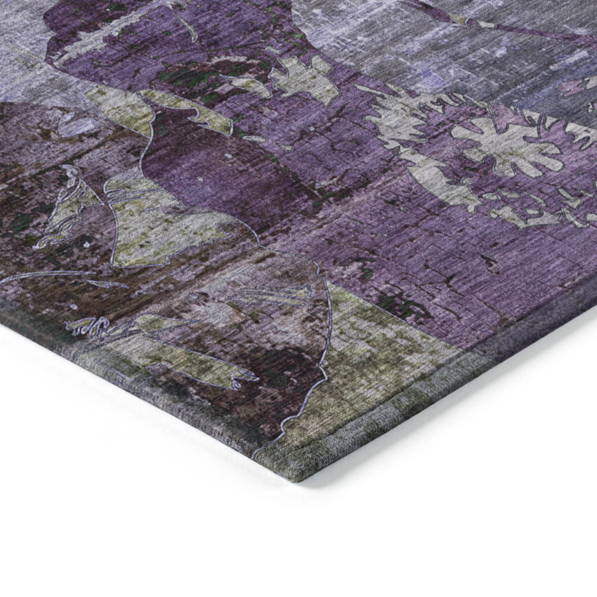 8' Round Purple and Green Round Floral Washable Non Skid Indoor Outdoor Area Rug