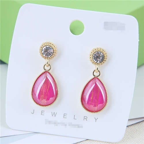 Elegant Golden Rimmed Waterdrop Style High Fashion Women Stud Earrings - Pink