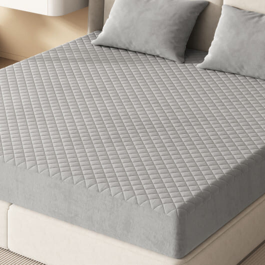 Twin/Queen/King Size Mattress Protector Luxury Super Soft Velvet Mattress Topper-King Size - Color: Gray - Size: King Size