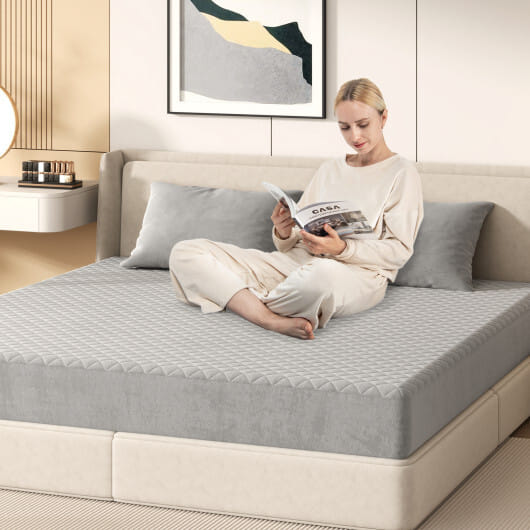 Twin/Queen/King Size Mattress Protector Luxury Super Soft Velvet Mattress Topper-King Size - Color: Gray - Size: King Size
