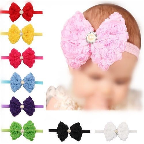 (12 pcs Per Unit) Gorgeous Flowers Cluster Design Bowknot Baby Hair Bands