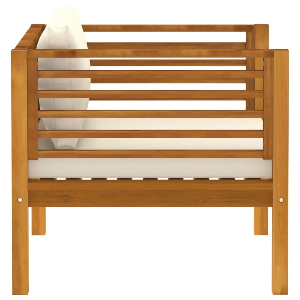 5 Piece Patio Lounge Set with Cream Cushion Solid Acacia Wood