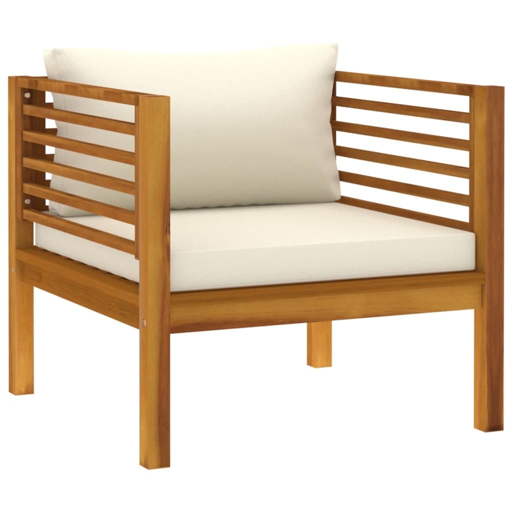 5 Piece Patio Lounge Set with Cream Cushion Solid Acacia Wood