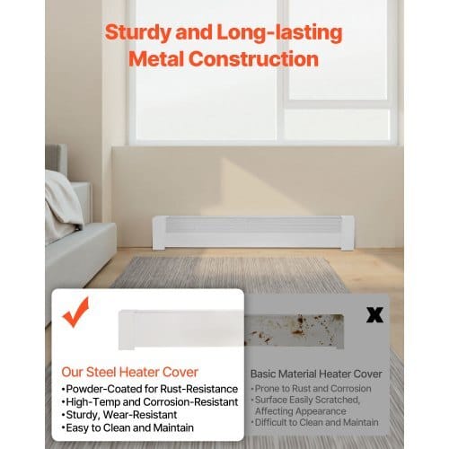 Baseboard Heater Covers, Basic Series 4 ft Standard Electric Heating Unit Front Cover for Home Improvement, Heavy-duty Steel, Easy Installation for Bedroom Replacing Old Cover, White