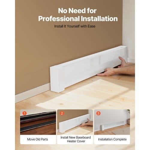 Baseboard Heater Covers, Basic Series 4 ft Standard Electric Heating Unit Front Cover for Home Improvement, Heavy-duty Steel, Easy Installation for Bedroom Replacing Old Cover, White