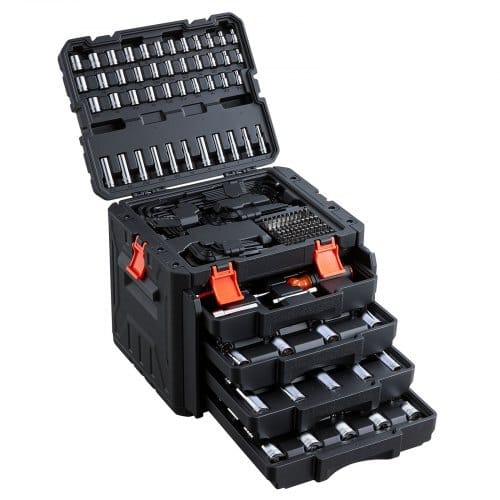 Mechanics Tool Set, 256-Piece Mechanic Tool Kit, 1/4 in, 3/8 in, and 1/2 in Drive, SAE and Metric Socket Set, Wrenches, Screwdriver Bits, Accessories, and Storage Case, for Automotive Repair