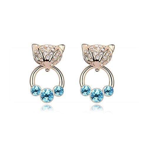 Austrian Crystal Cunning Fox Earrings - Blue