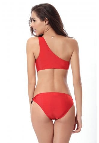One Shoulder Solid Cut Out Swimsuit