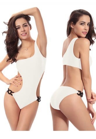 One Shoulder Solid Cut Out Swimsuit