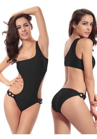 One Shoulder Solid Cut Out Swimsuit