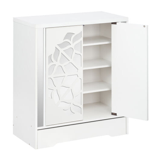 Mirrored Shoe Cabinet 4-Tier Shoe Organizer with Large Drawer-White - Color: White