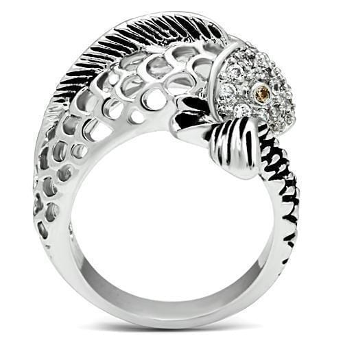 3W234 - Rhodium Brass Ring with AAA Grade CZ in Champagne