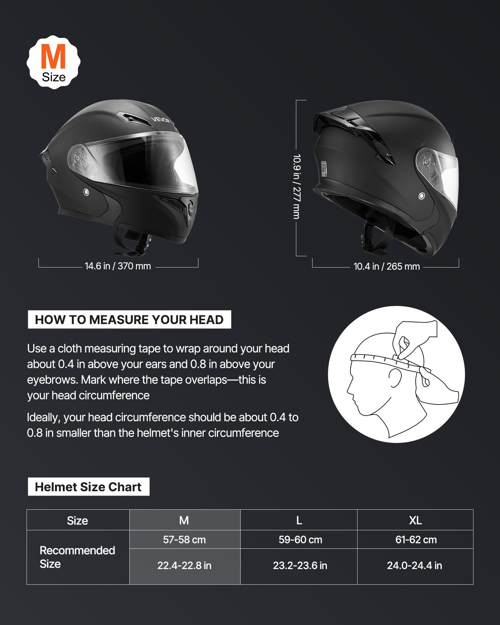 Motorcycle Helmet, Modular, Adult Motocross Dirt Bike Helmet with Large Clear Visor, Comfortable Motorbike Racing Street with Detachable Liner for Men & Women, DOT Approved, (Matte Black, M)