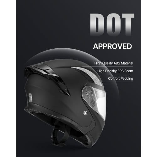 Motorcycle Helmet, Modular, Adult Motocross Dirt Bike Helmet with Large Clear Visor, Comfortable Motorbike Racing Street with Detachable Liner for Men & Women, DOT Approved, (Matte Black, M)