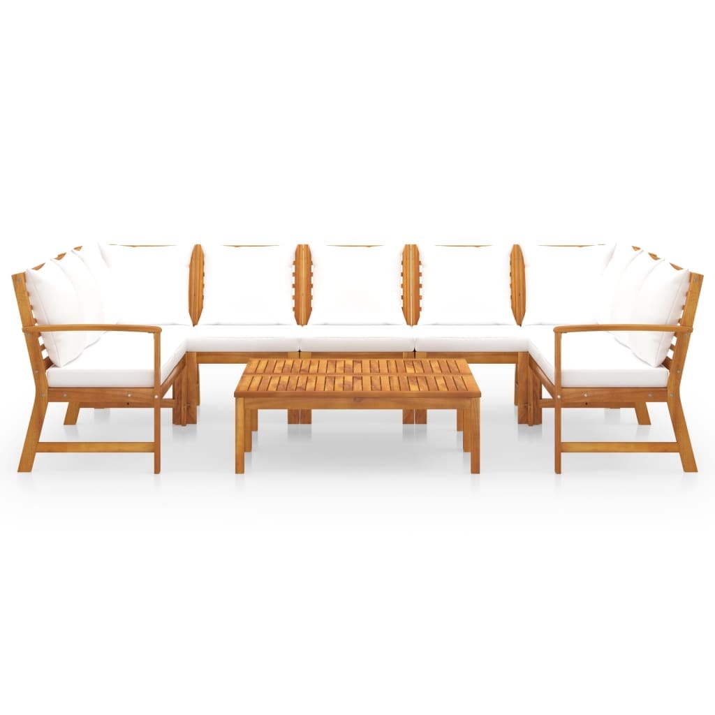 9 Piece Patio Lounge Set with Cushion Cream Solid Acacia Wood