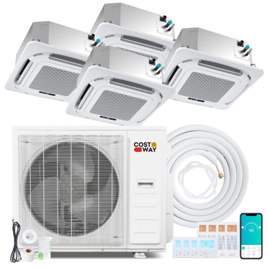 X-Pro 35000 BTU 4 Zone 22.5 SEER2 Ceiling Cassette Mini Split AC-12K + 12K + 12K + 12K - Color: White - Size: 12K + 12K + 12K + 12K