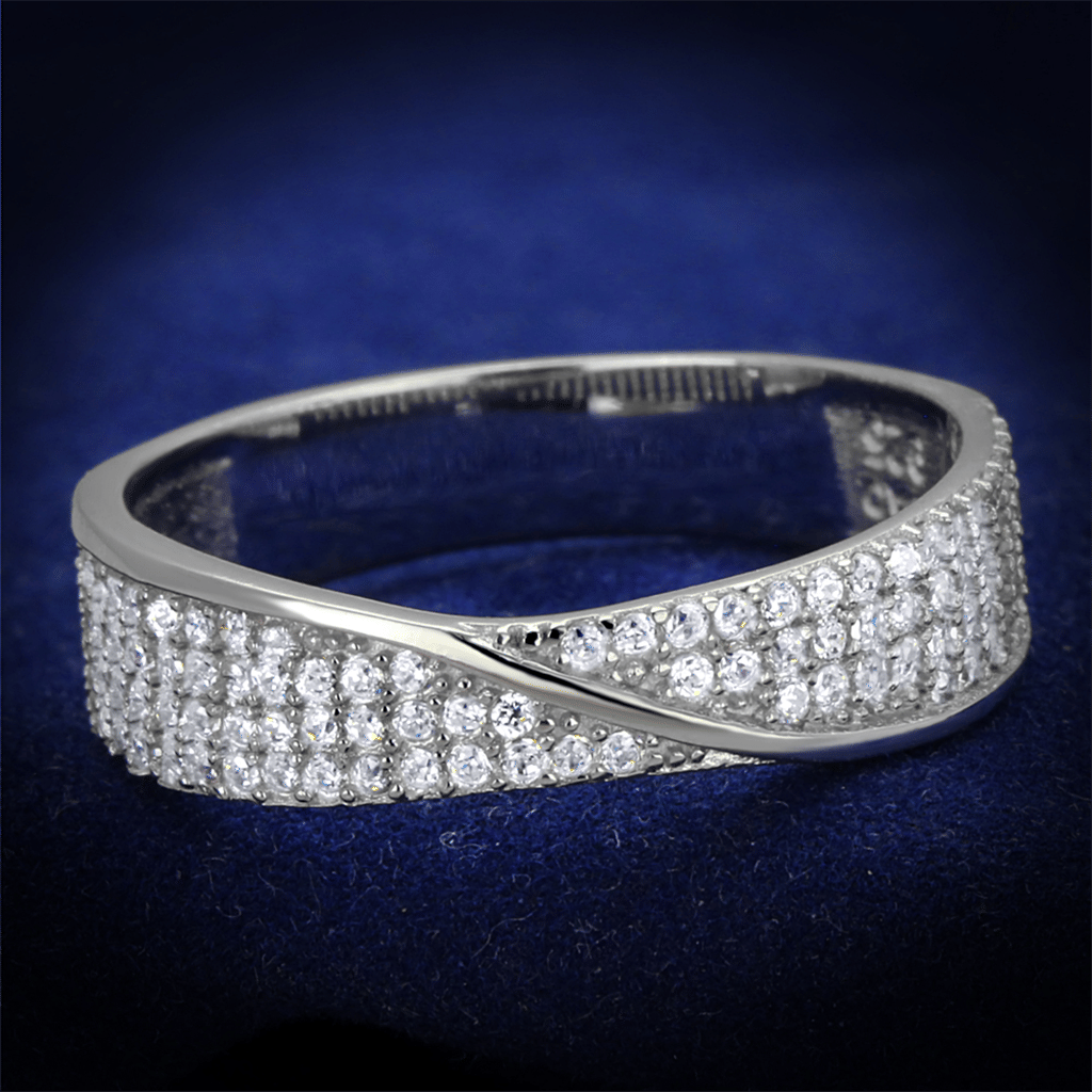 TS373 - Rhodium 925 Sterling Silver Ring with AAA Grade CZ in Clear