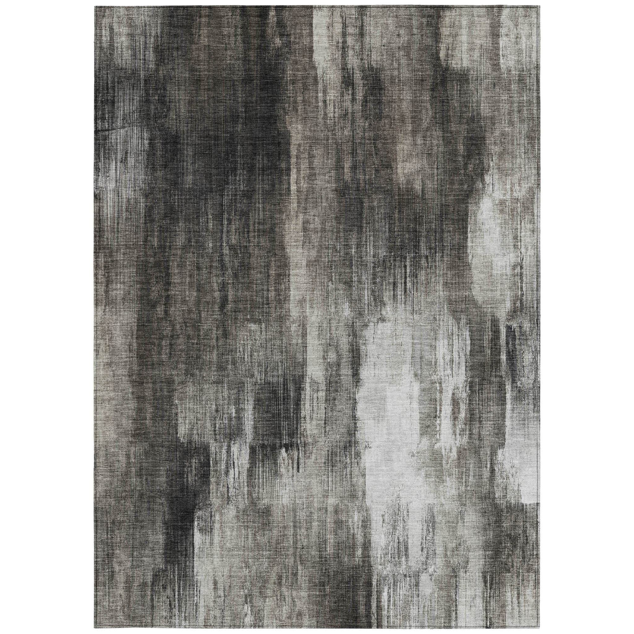 3' X 5' Gray and Black Abstract Washable Non Skid Indoor Outdoor Area Rug