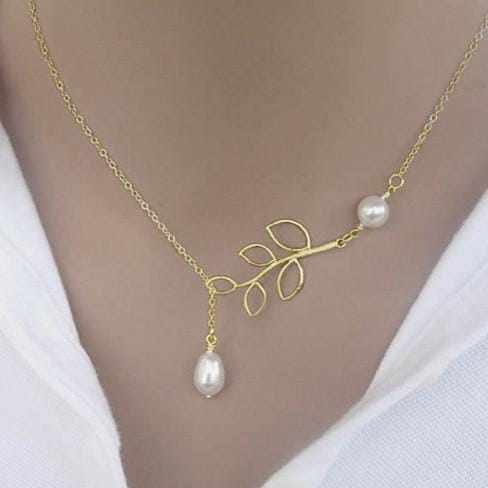 Style: 2 Pearl Lariat,Color: Yellow Gold - Pearls Of Joy Lariat Necklace In White Gold And Yellow Gold Plating