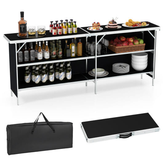 Aluminum Portable Picnic Table with 2-Tier Open Shelves and Spacious Tabletop-Coffee