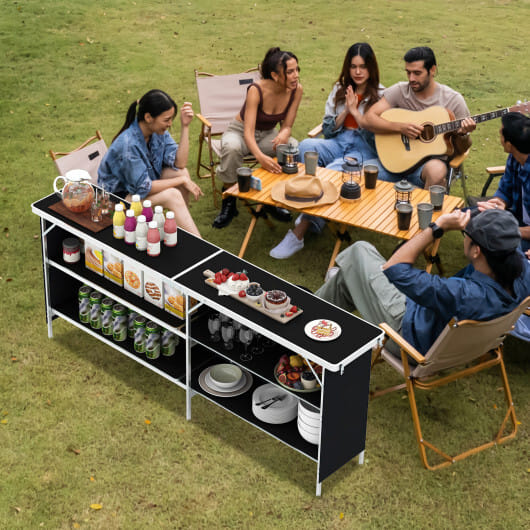 Aluminum Portable Picnic Table with 2-Tier Open Shelves and Spacious Tabletop-Coffee