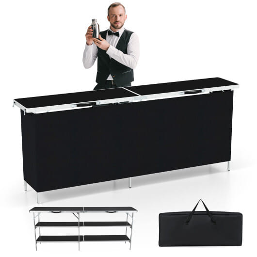 Aluminum Portable Picnic Table with 2-Tier Open Shelves and Spacious Tabletop-Coffee