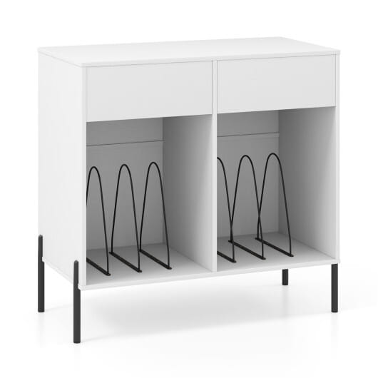 Record Player Stand with Power Outlets Double Wide Turntable Stand Vinyl Record Storage Table-White