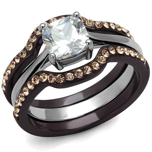 TK1343PC - Two Tone IP Dark Brown (IP coffee) Stainless Steel Ring with AAA Grade CZ in Clear
