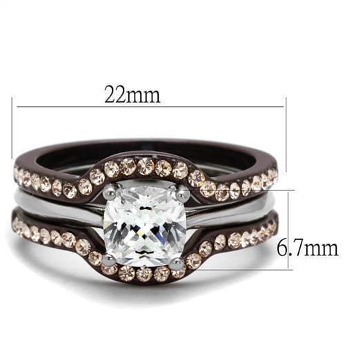 TK1343PC - Two Tone IP Dark Brown (IP coffee) Stainless Steel Ring with AAA Grade CZ in Clear