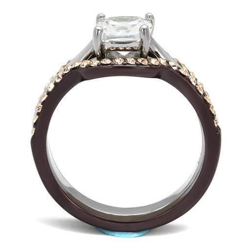 TK1343PC - Two Tone IP Dark Brown (IP coffee) Stainless Steel Ring with AAA Grade CZ in Clear
