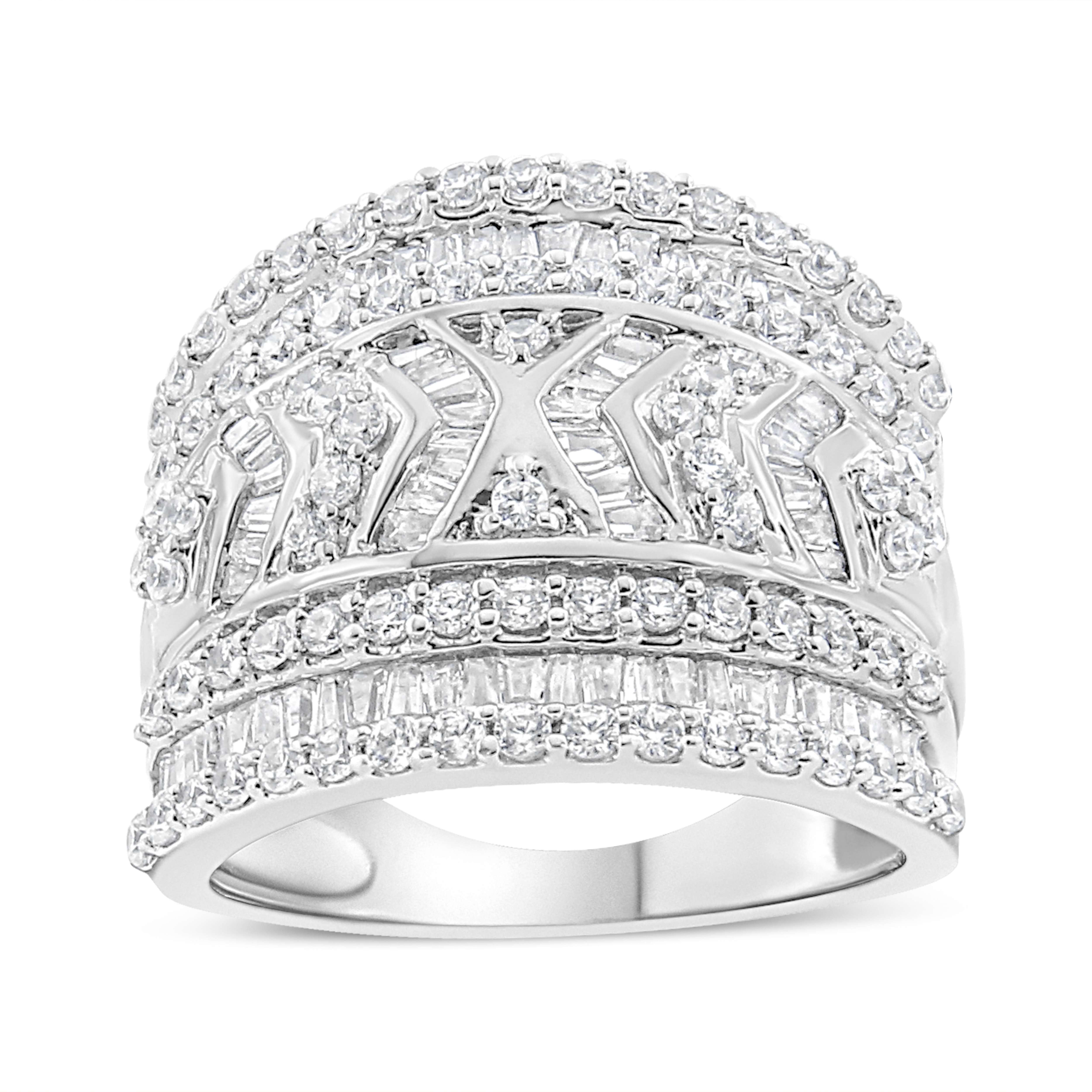 .925 Sterling Silver 2.0 Cttw Diamond Edge Multi-Row Ring Band ( J-K Color, I3 Clarity) - Ring Size 5