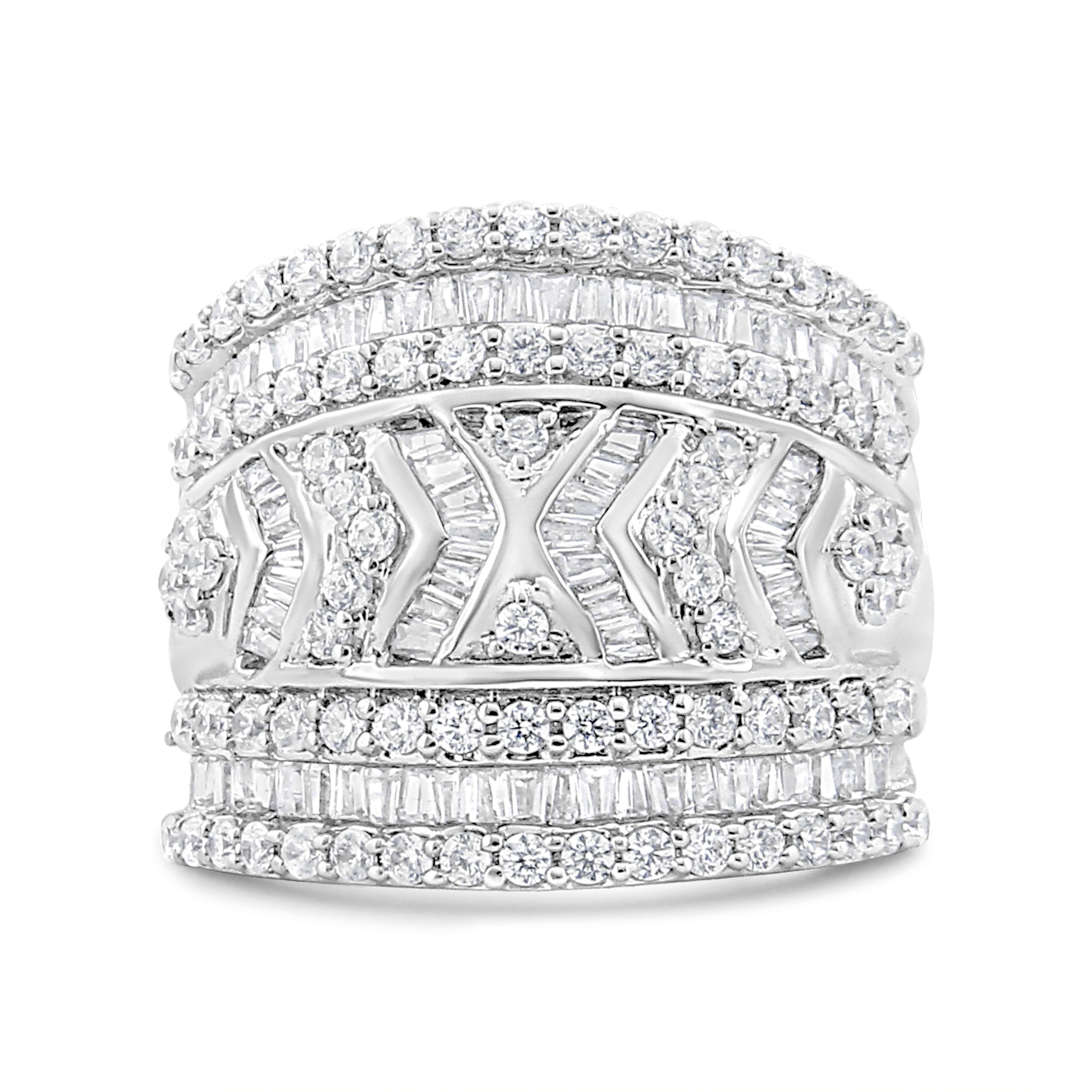 .925 Sterling Silver 2.0 Cttw Diamond Edge Multi-Row Ring Band ( J-K Color, I3 Clarity) - Ring Size 5