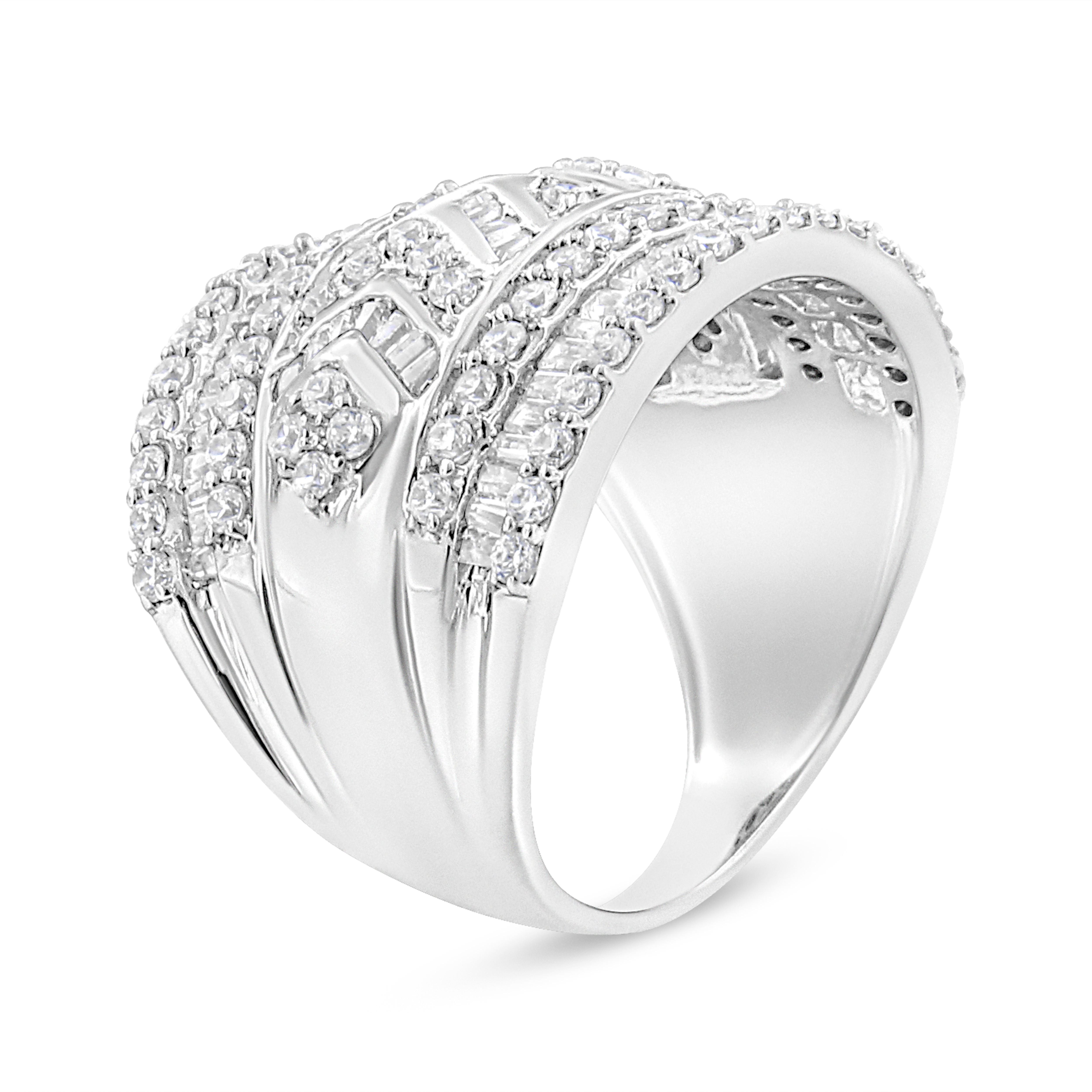 .925 Sterling Silver 2.0 Cttw Diamond Edge Multi-Row Ring Band ( J-K Color, I3 Clarity) - Ring Size 5