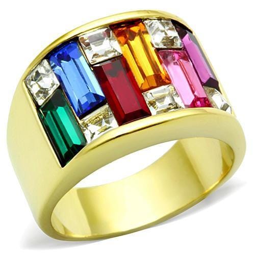TK1397 - IP Gold(Ion Plating) Stainless Steel Ring with Top Grade Crystal in Multi Color