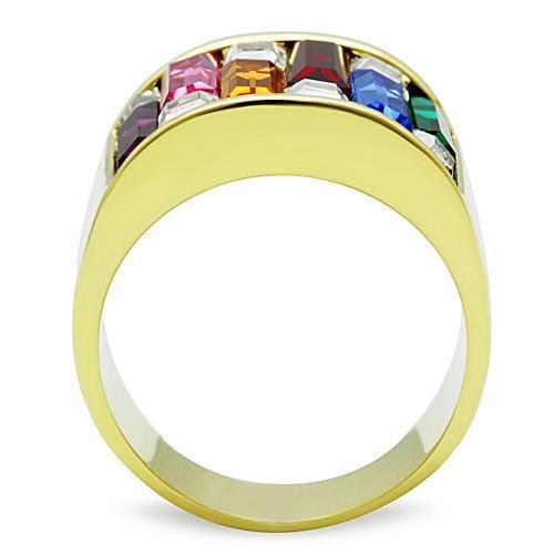 TK1397 - IP Gold(Ion Plating) Stainless Steel Ring with Top Grade Crystal in Multi Color