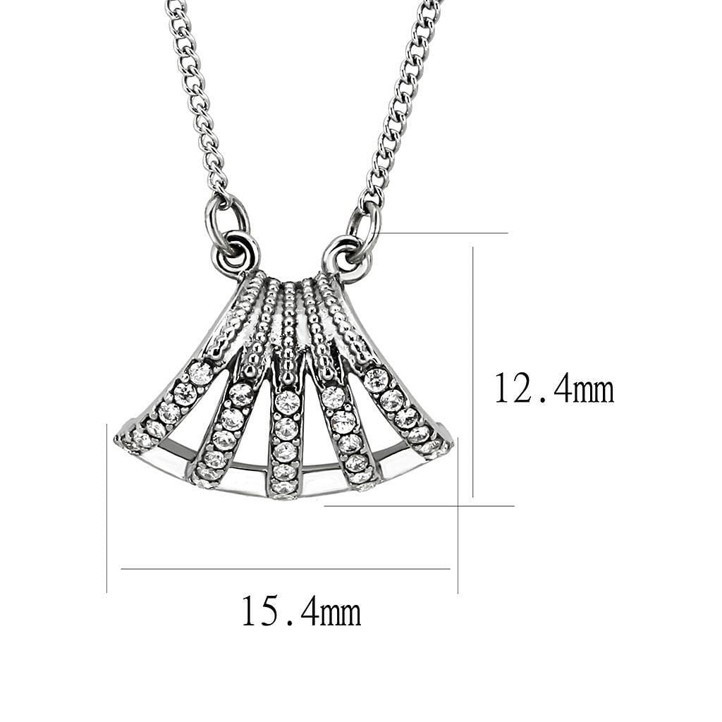DA380 - High polished (no plating) Stainless Steel Chain Pendant with AAA Grade CZ in Clear