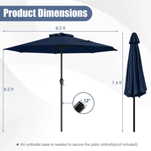 Outdoor Heavy Duty Market Umbrella with Crank Handle and 8 Sturdy Ribs-Navy - Color: Navy