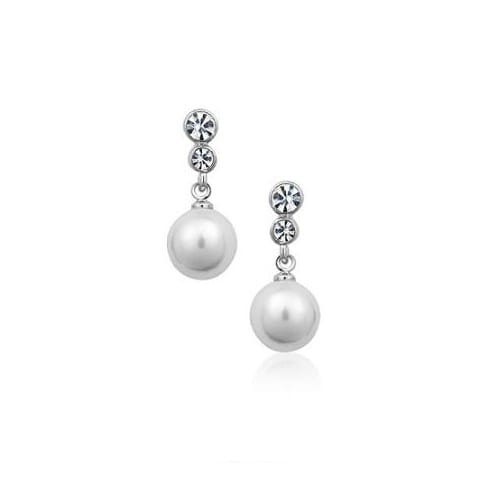 Cubic Zirconia Dangling Pearl Fashion Platinum Plated Earrings